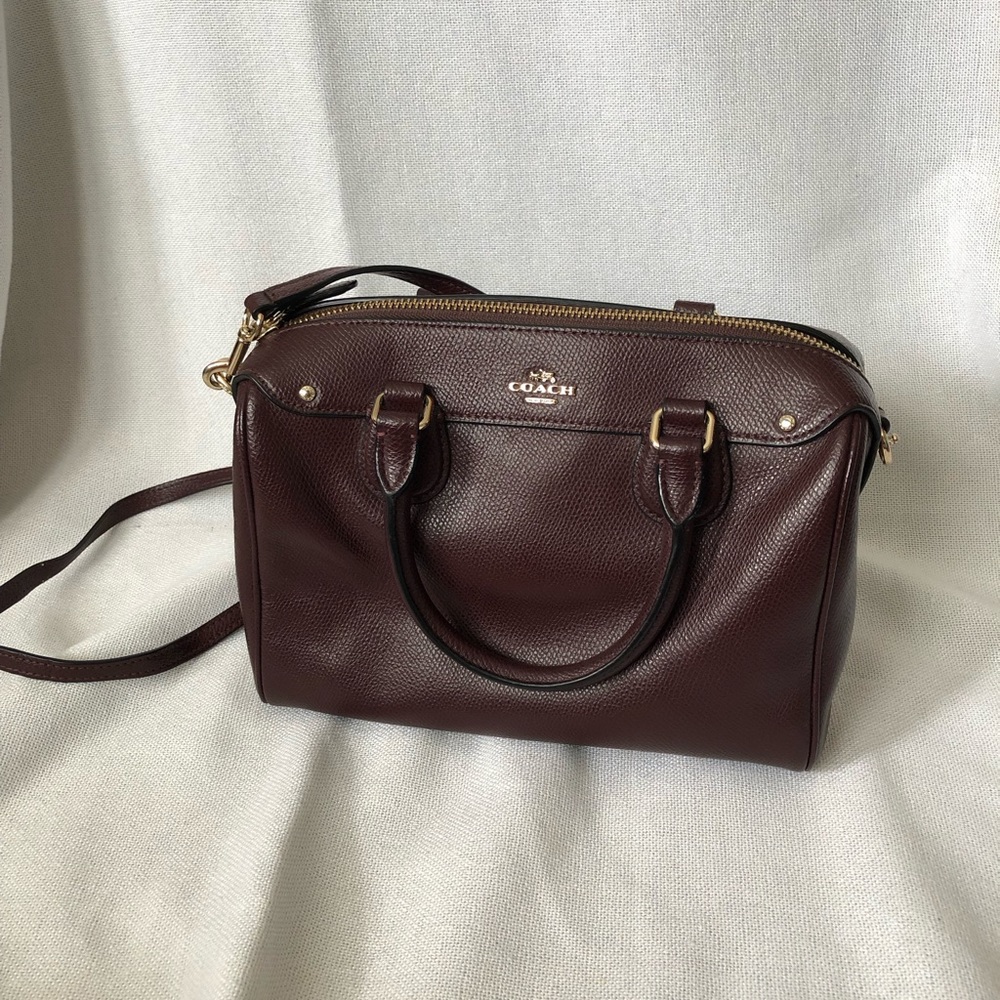 Coach Oxblood Colored Purse w/ Gold Hardware Detailing